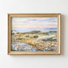 The image is a framed painting depicting a field of flowers with a blue sky and clouds in the background.