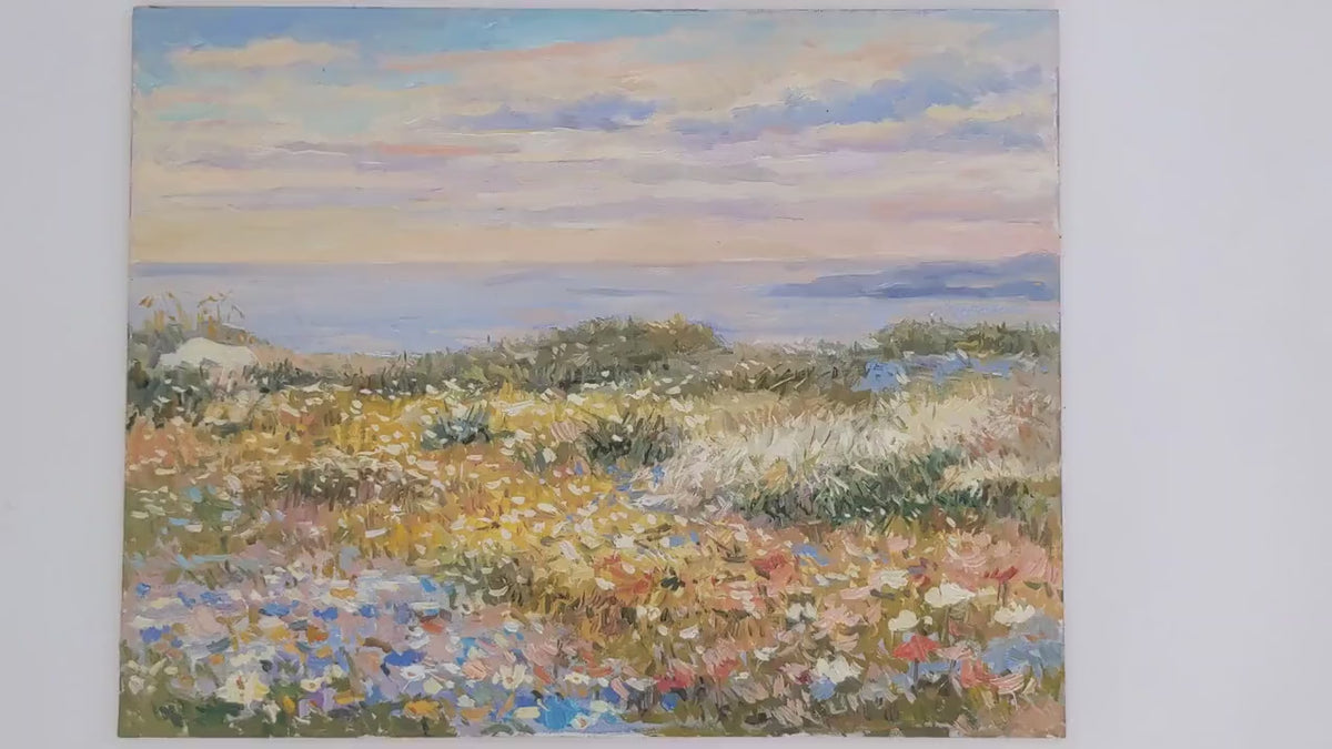 Flower Field Oil Painting Original Hand Painted Unframed 11x14 In